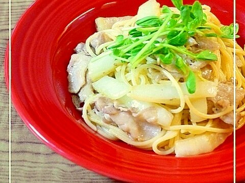 豚バラ肉と白菜の和風パスタ